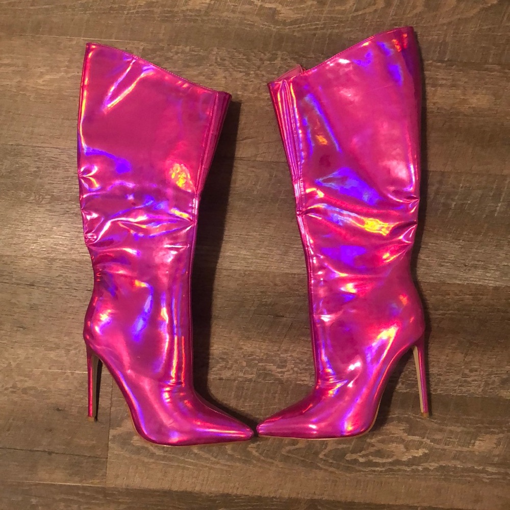Pink Metallic knee high boots